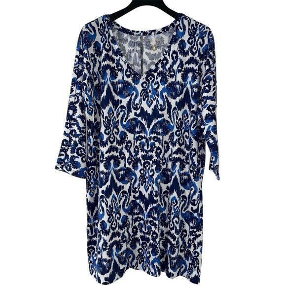 Lilly Pulitzer Cori Dress with Flamingos White and Blue Large Prima Cotton - Picture 1 of 9